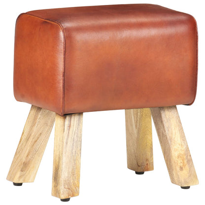 Bankje turnbok 38 cm echt leer en massief mangohout bruin