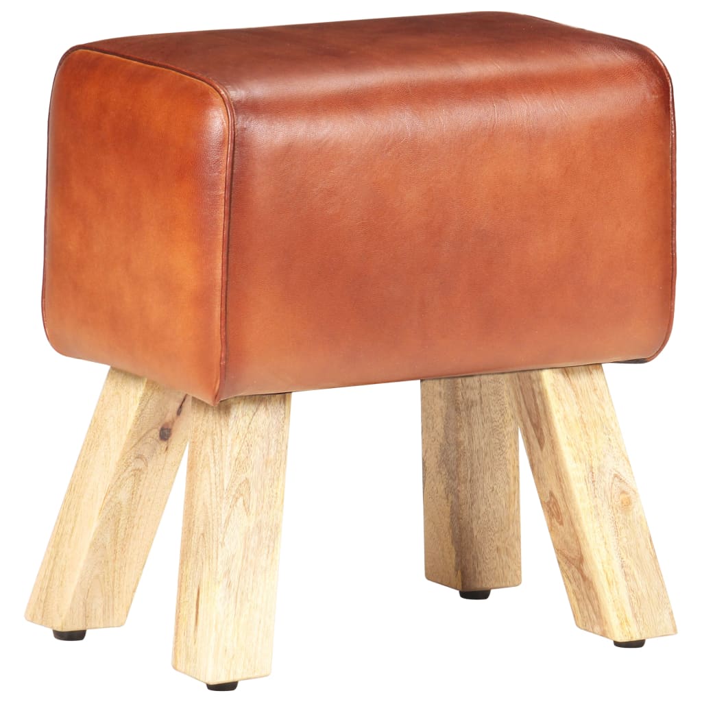 Bankje turnbok 38 cm echt leer en massief mangohout bruin