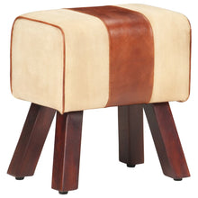 Bankje Turnbok 38 Cm Echt Leer En Massief Mangohout Bruin Bruin en wit