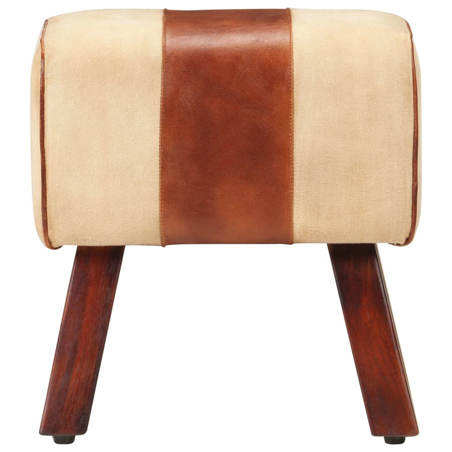Bankje Turnbok 38 Cm Echt Leer En Massief Mangohout Bruin Bruin en wit