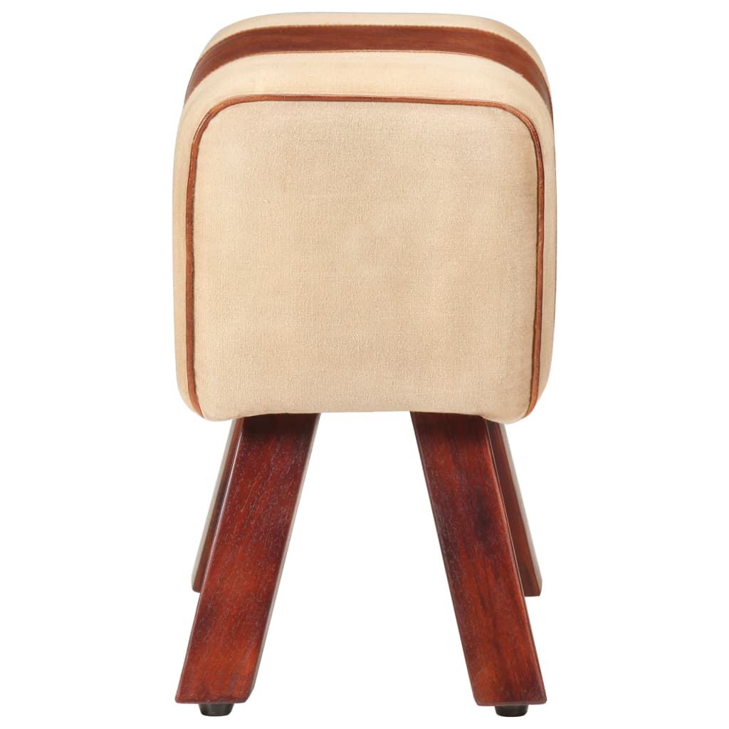 Bankje Turnbok 38 Cm Echt Leer En Massief Mangohout Bruin Bruin en wit