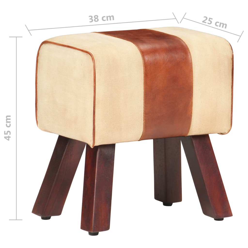 Bankje Turnbok 38 Cm Echt Leer En Massief Mangohout Bruin Bruin en wit