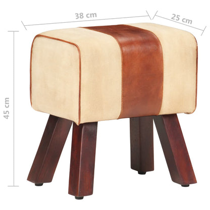 Bankje Turnbok 38 Cm Echt Leer En Massief Mangohout Bruin Bruin en wit