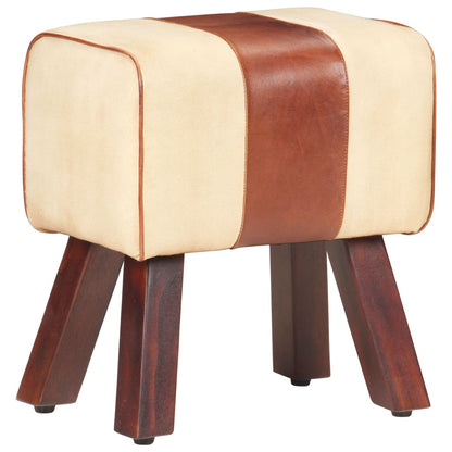 Bankje Turnbok 38 Cm Echt Leer En Massief Mangohout Bruin Bruin en wit