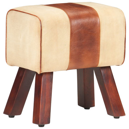 Bankje Turnbok 38 Cm Echt Leer En Massief Mangohout Bruin Bruin en wit