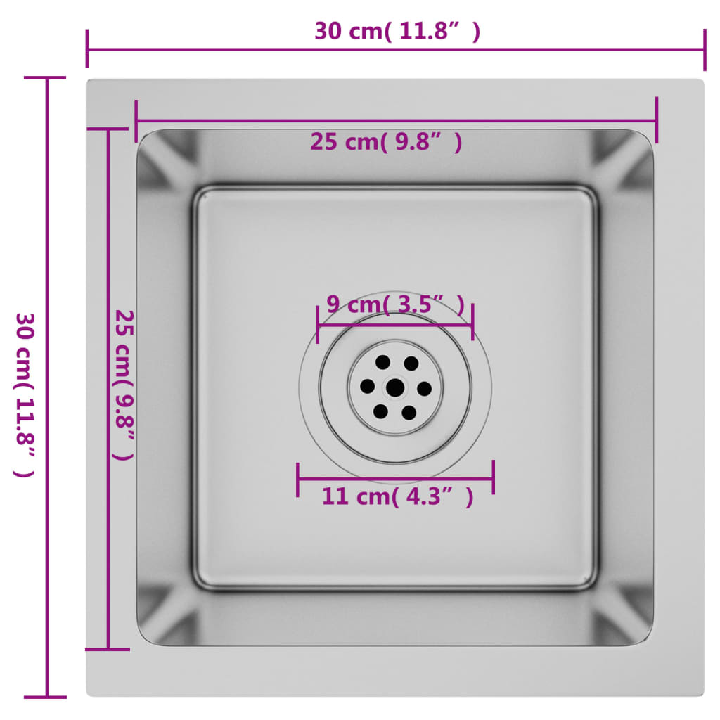 Gootsteen Handgemaakt Roestvrij Staal 30 x 30 x 20 cm Zilver