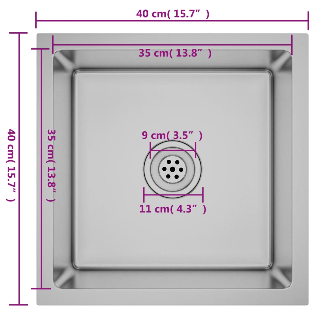 Gootsteen Handgemaakt Roestvrij Staal 40 x 40 x 20 cm Zilver