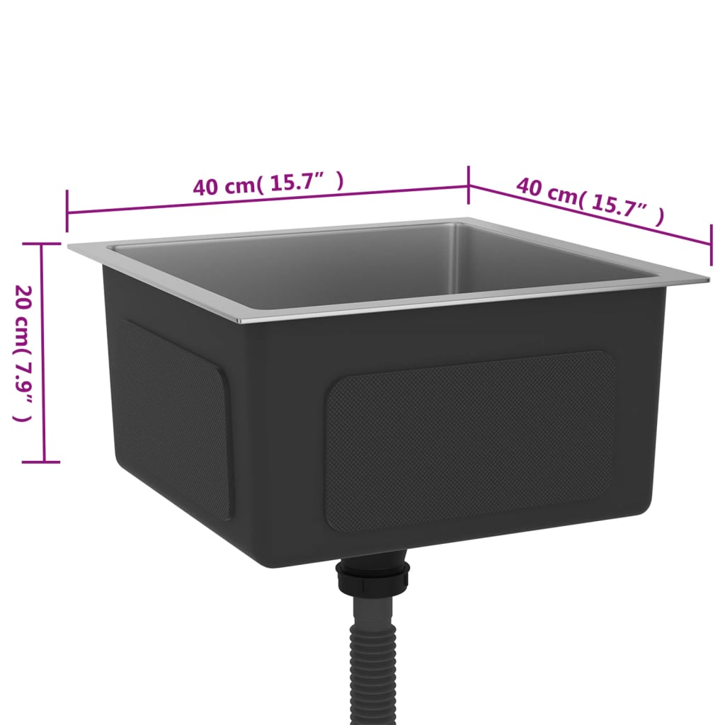 Gootsteen Handgemaakt Roestvrij Staal 40 x 40 x 20 cm Zwart