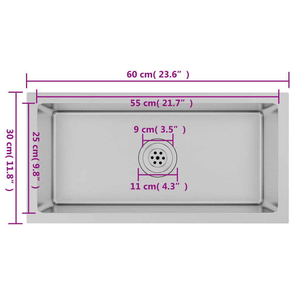 Gootsteen Handgemaakt Roestvrij Staal 60 x 30 x 20 cm Zilver