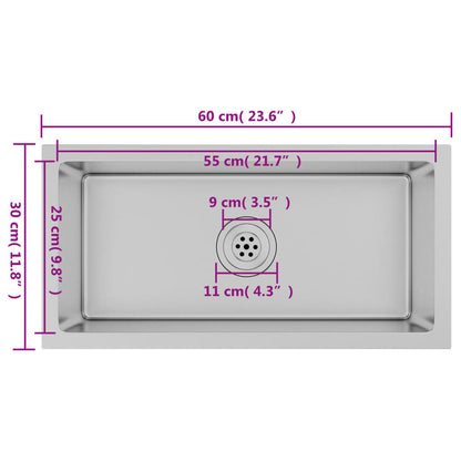 Gootsteen Handgemaakt Roestvrij Staal 60 x 30 x 20 cm Zilver