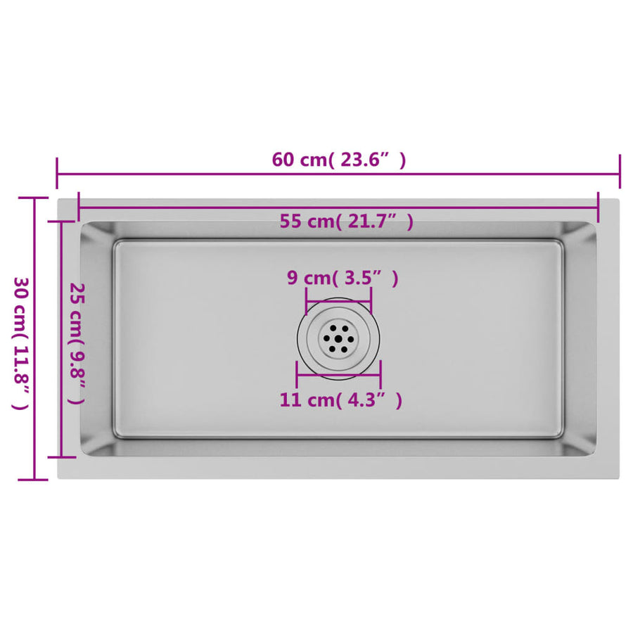 Gootsteen Handgemaakt Roestvrij Staal 60 x 30 x 20 cm Zilver