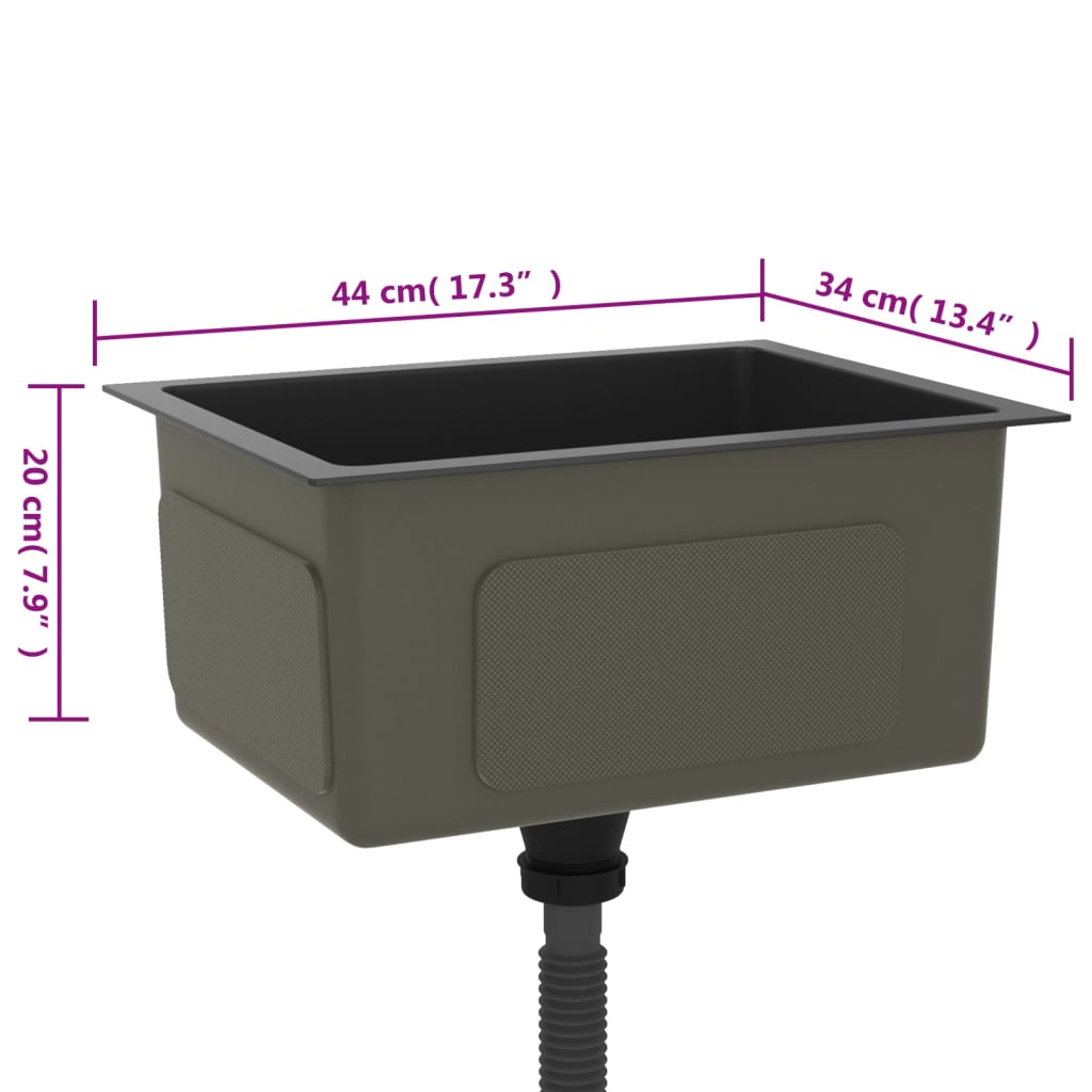 Gootsteen Handgemaakt Roestvrij Staal 44 x 34 x 20 cm Zwart