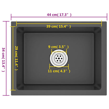 Gootsteen Handgemaakt Roestvrij Staal 44 x 34 x 20 cm Zwart