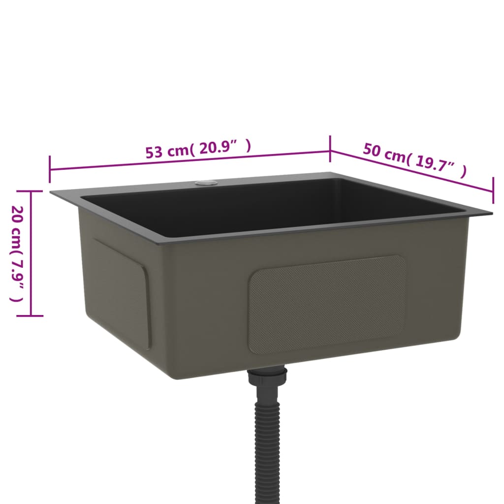 Gootsteen Handgemaakt Roestvrij Staal 53 x 50 x 20 cm Zwart