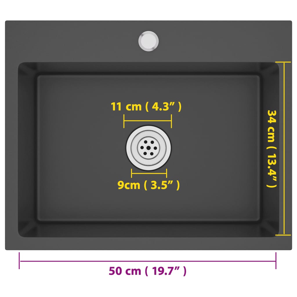 Gootsteen Handgemaakt Roestvrij Staal 55 x 44 x 20 cm Zwart