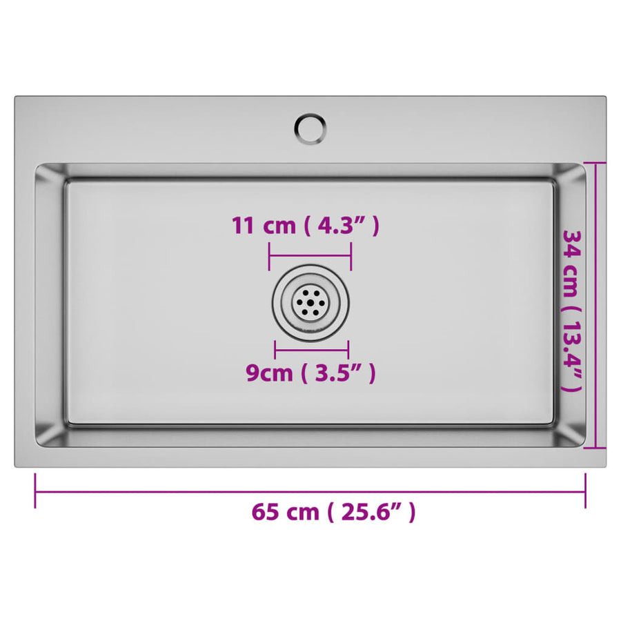 Gootsteen Handgemaakt Roestvrij Staal 70 x 44 x 20 cm (met kraangat) Zilver