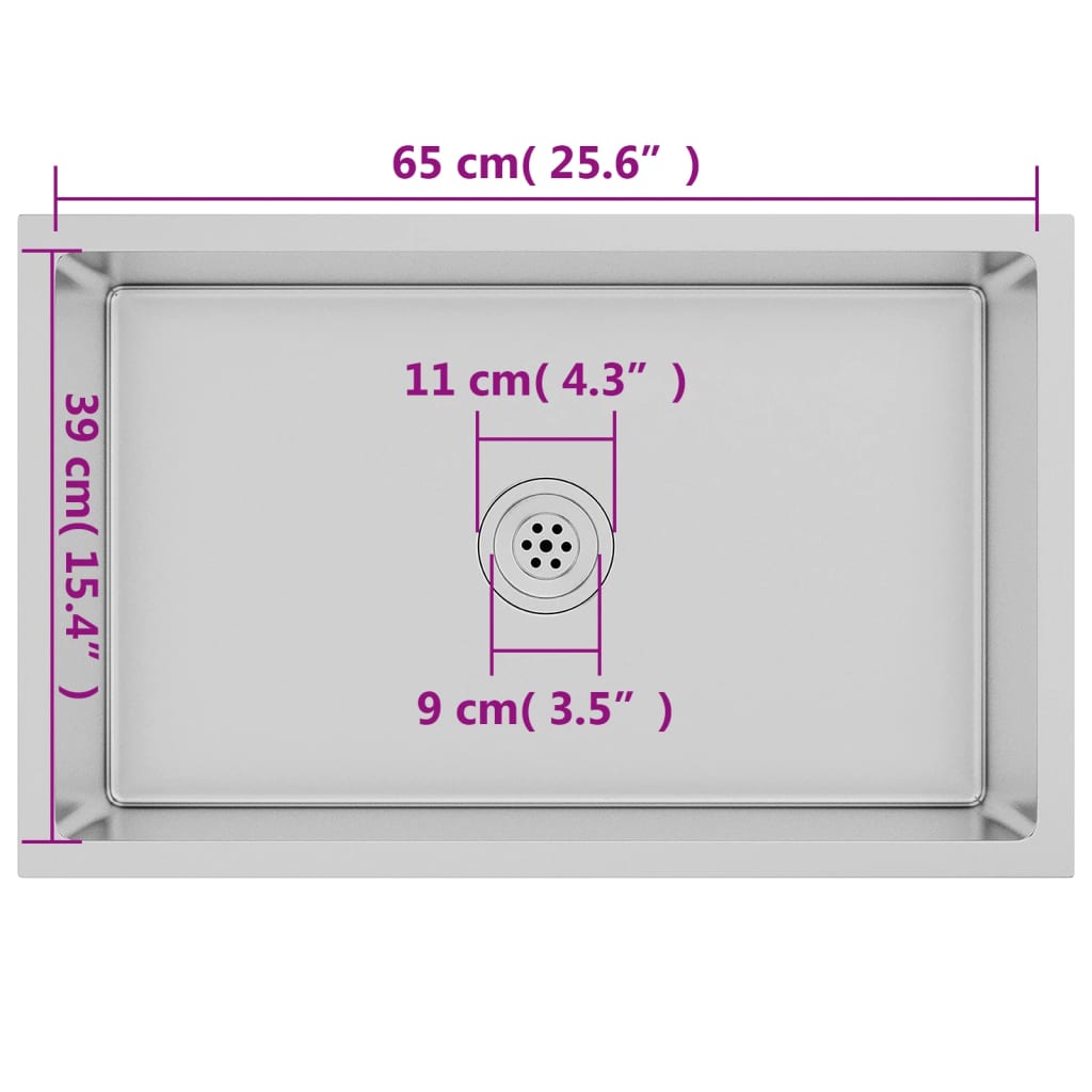 Gootsteen Handgemaakt Roestvrij Staal 70 x 44 x 20 cm Zilver