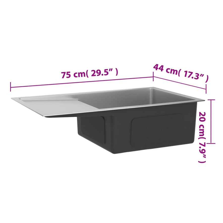Gootsteen Handgemaakt Roestvrij Staal 75 x 44 x 20 cm Zilver