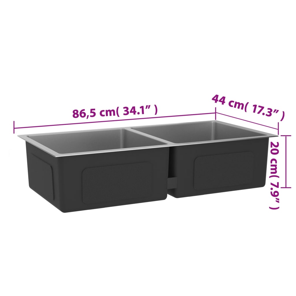 Gootsteen Handgemaakt Roestvrij Staal 86.5 x 44 x 20 cm Zilver
