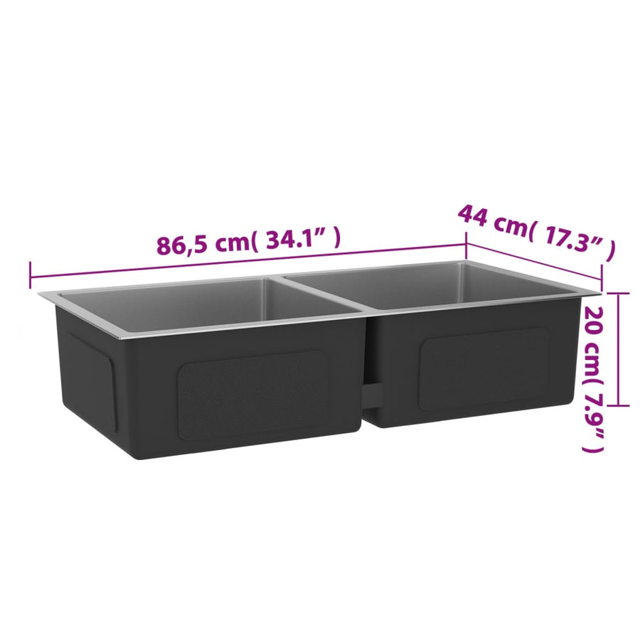 Gootsteen Handgemaakt Roestvrij Staal 86.5 x 44 x 20 cm Zilver