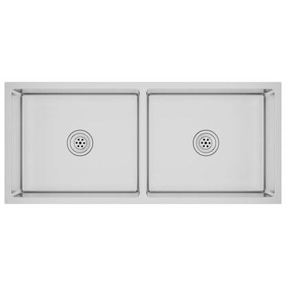 Gootsteen Handgemaakt Roestvrij Staal 100 x 44 x 20 cm (two sinks) Zilver