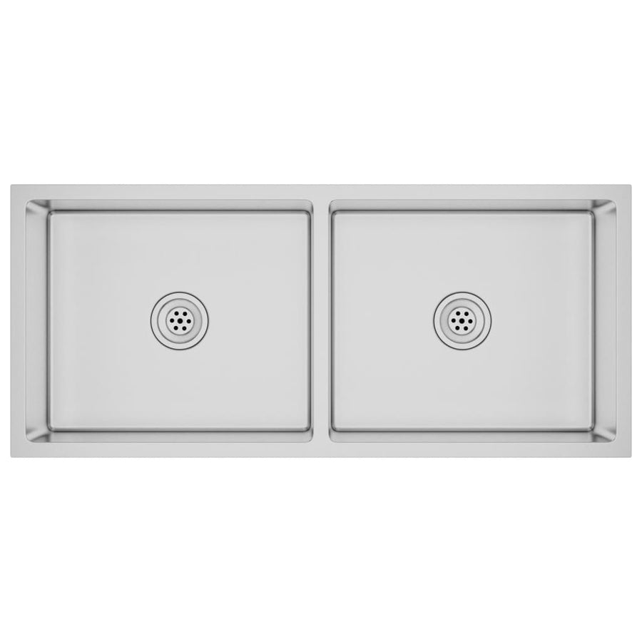 Gootsteen Handgemaakt Roestvrij Staal 100 x 44 x 20 cm (two sinks) Zilver