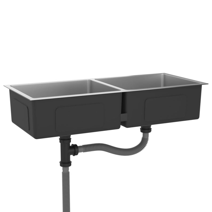 Gootsteen Handgemaakt Roestvrij Staal 100 x 44 x 20 cm (two sinks) Zilver