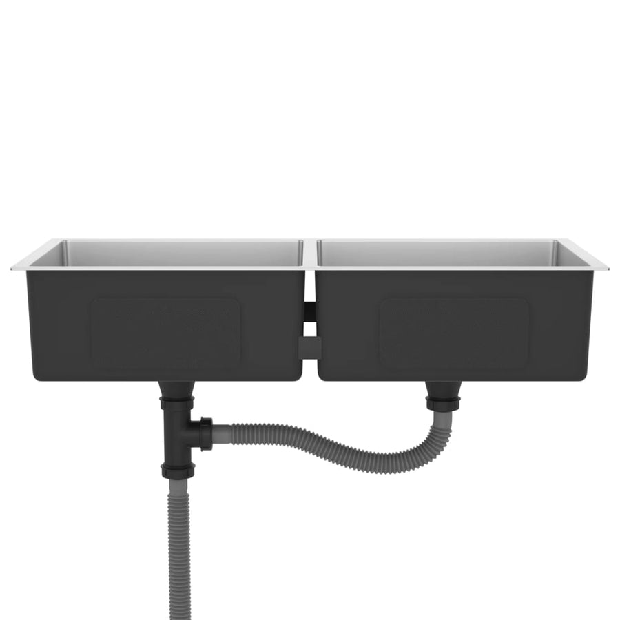 Gootsteen Handgemaakt Roestvrij Staal 100 x 44 x 20 cm (two sinks) Zilver