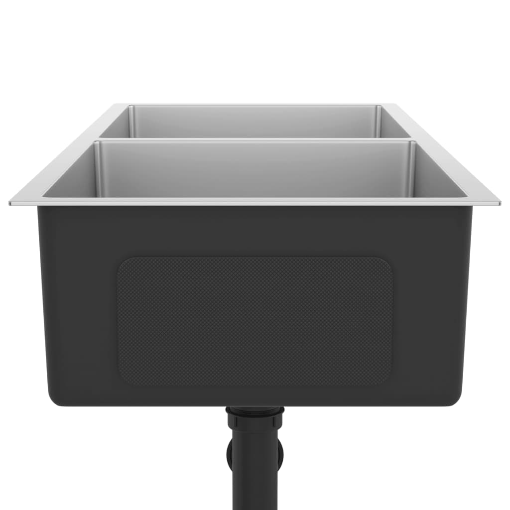 Gootsteen Handgemaakt Roestvrij Staal 100 x 44 x 20 cm (two sinks) Zilver