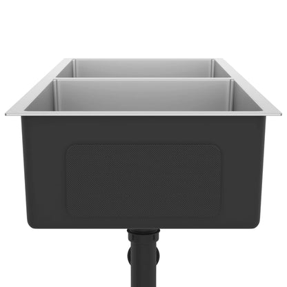 Gootsteen Handgemaakt Roestvrij Staal 100 x 44 x 20 cm (two sinks) Zilver