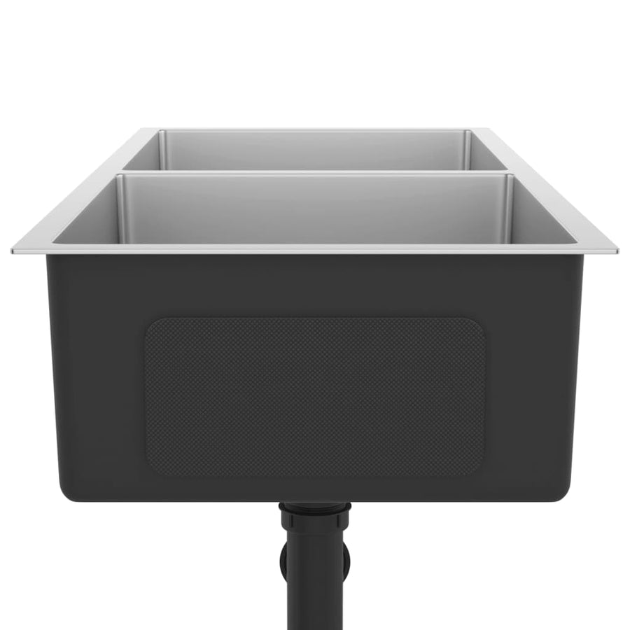 Gootsteen Handgemaakt Roestvrij Staal 100 x 44 x 20 cm (two sinks) Zilver