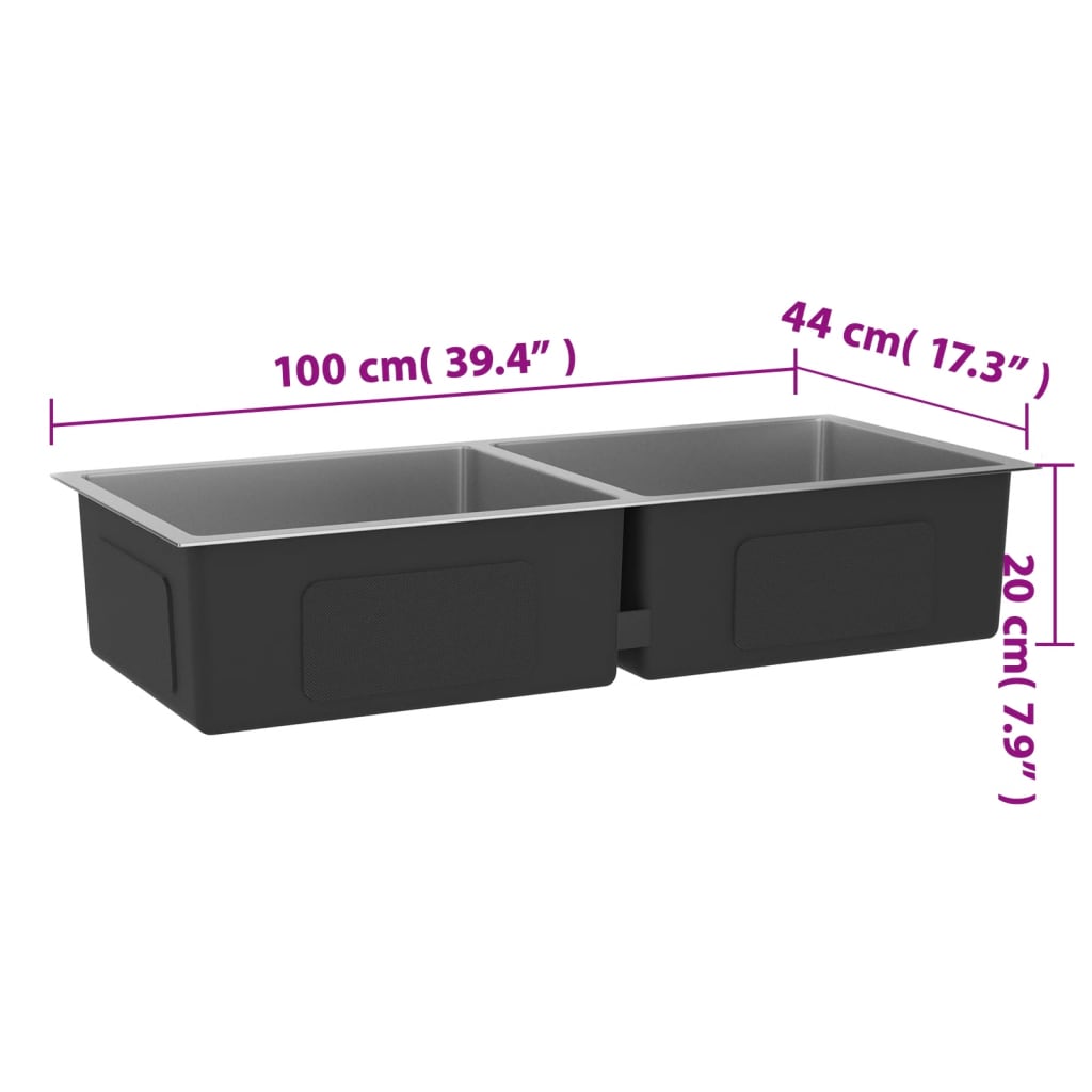 Gootsteen Handgemaakt Roestvrij Staal 100 x 44 x 20 cm (two sinks) Zilver