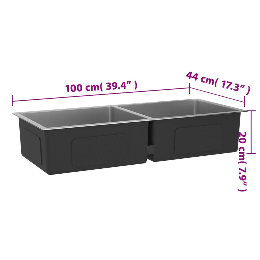 Gootsteen Handgemaakt Roestvrij Staal 100 x 44 x 20 cm (two sinks) Zilver
