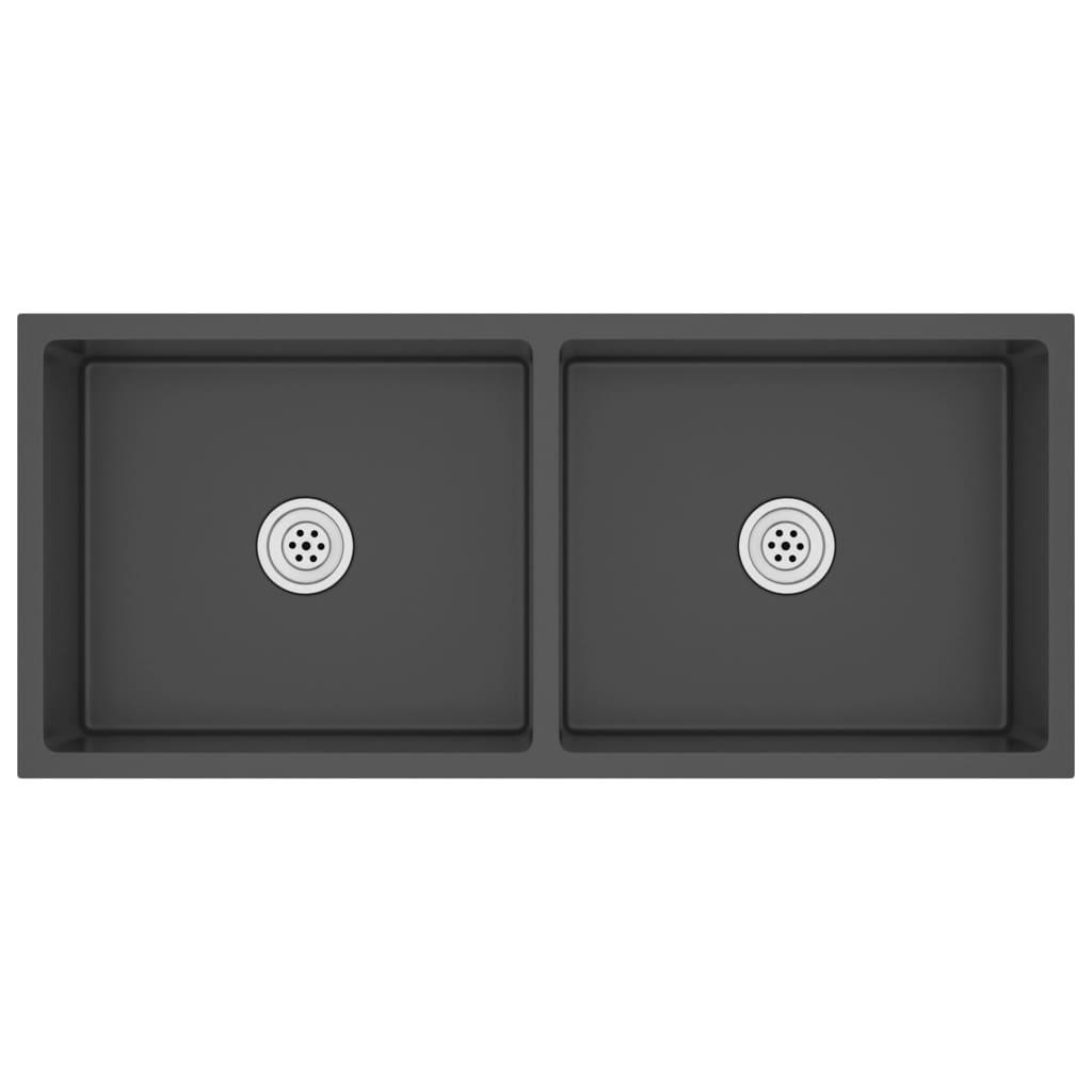 Gootsteen Handgemaakt Roestvrij Staal 100 x 44 x 20 cm (two sinks) Zwart
