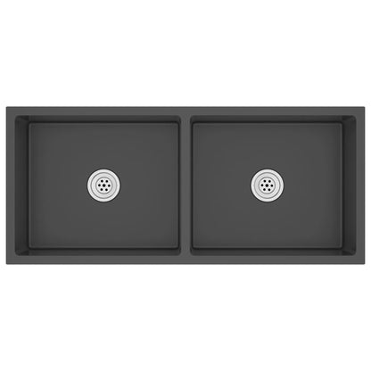 Gootsteen Handgemaakt Roestvrij Staal 100 x 44 x 20 cm (two sinks) Zwart