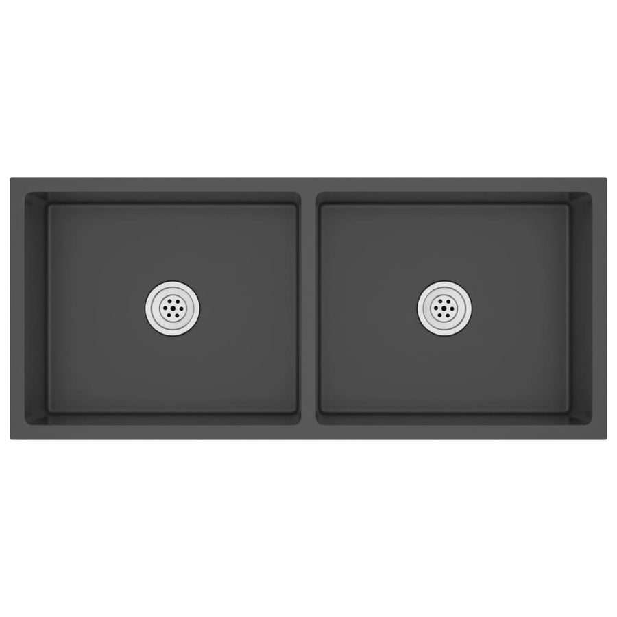 Gootsteen Handgemaakt Roestvrij Staal 100 x 44 x 20 cm (two sinks) Zwart