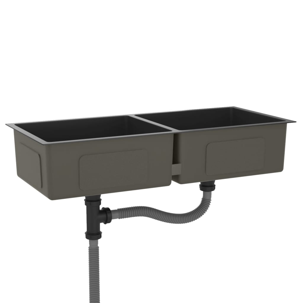 Gootsteen Handgemaakt Roestvrij Staal 100 x 44 x 20 cm (two sinks) Zwart