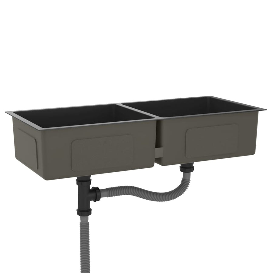 Gootsteen Handgemaakt Roestvrij Staal 100 x 44 x 20 cm (two sinks) Zwart