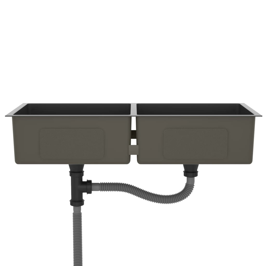 Gootsteen Handgemaakt Roestvrij Staal 100 x 44 x 20 cm (two sinks) Zwart