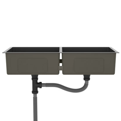 Gootsteen Handgemaakt Roestvrij Staal 100 x 44 x 20 cm (two sinks) Zwart