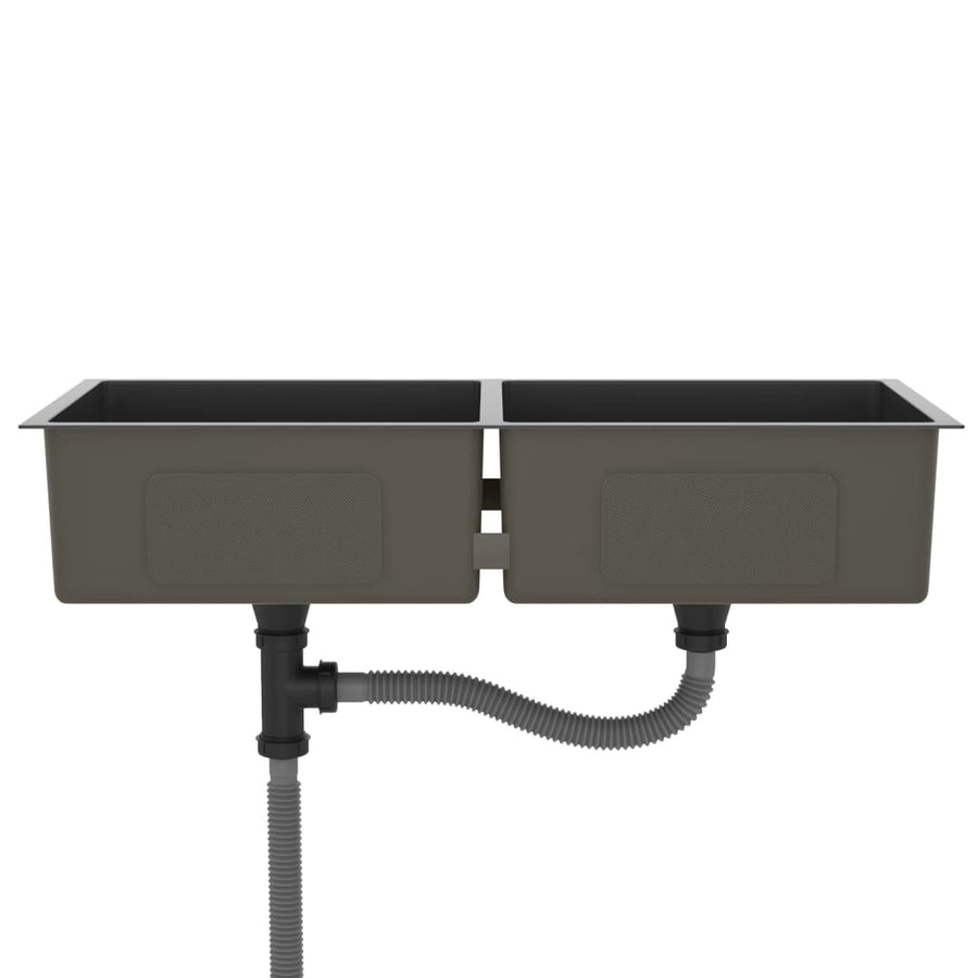 Gootsteen Handgemaakt Roestvrij Staal 100 x 44 x 20 cm (two sinks) Zwart
