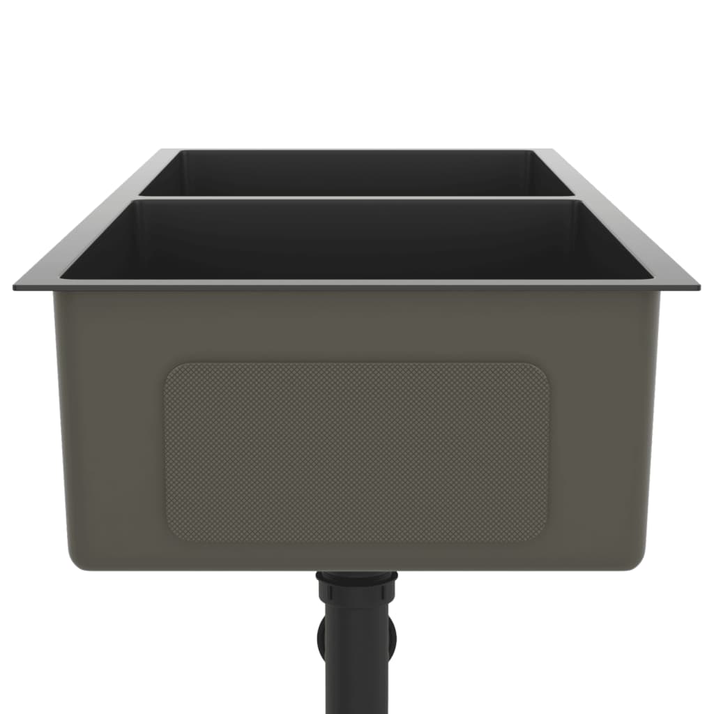 Gootsteen Handgemaakt Roestvrij Staal 100 x 44 x 20 cm (two sinks) Zwart