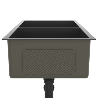 Gootsteen Handgemaakt Roestvrij Staal 100 x 44 x 20 cm (two sinks) Zwart