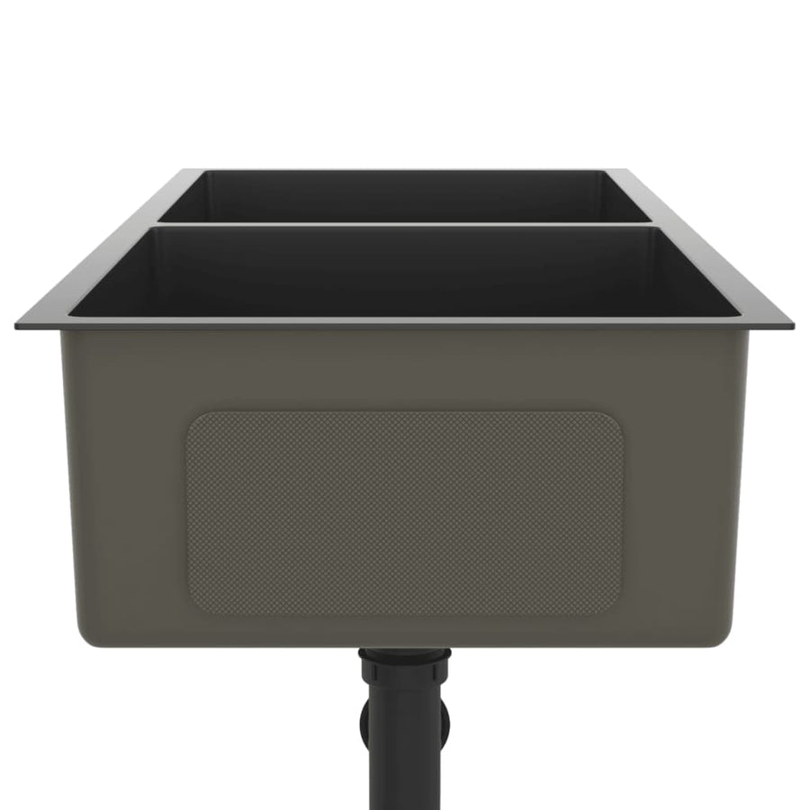 Gootsteen Handgemaakt Roestvrij Staal 100 x 44 x 20 cm (two sinks) Zwart