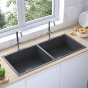 Gootsteen roestvrij staal 100x44x20 cm zwart 2 bakken