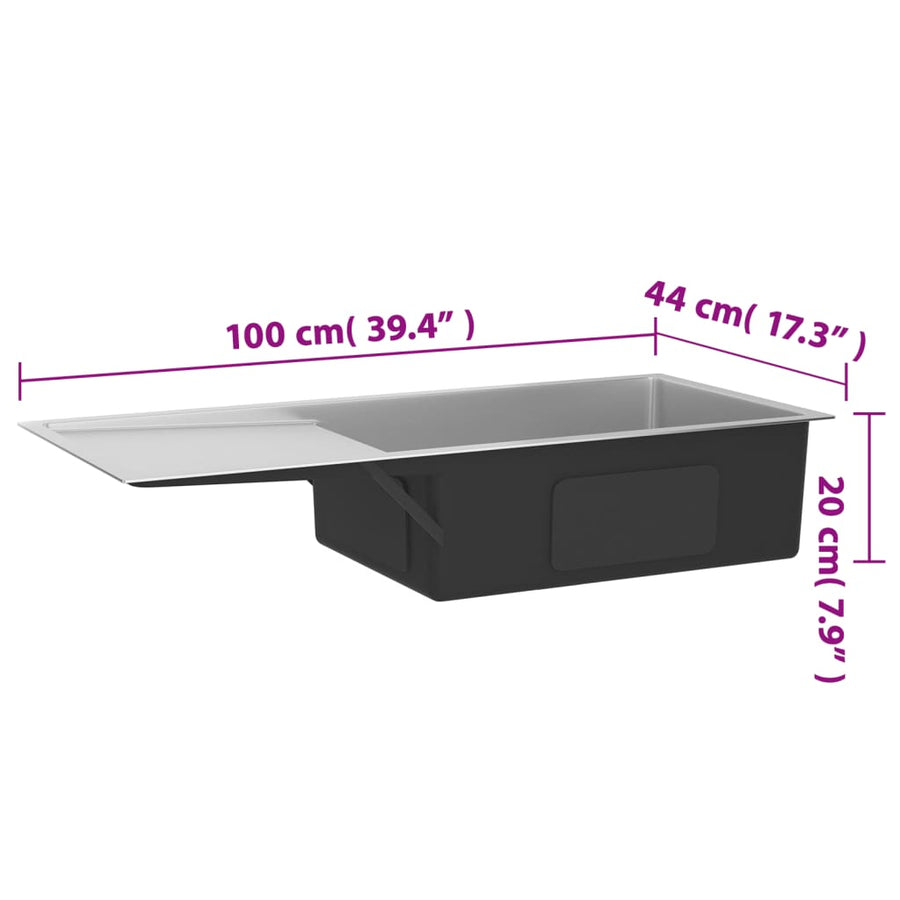 Gootsteen Handgemaakt Roestvrij Staal 100 x 44 x 20 cm Zilver