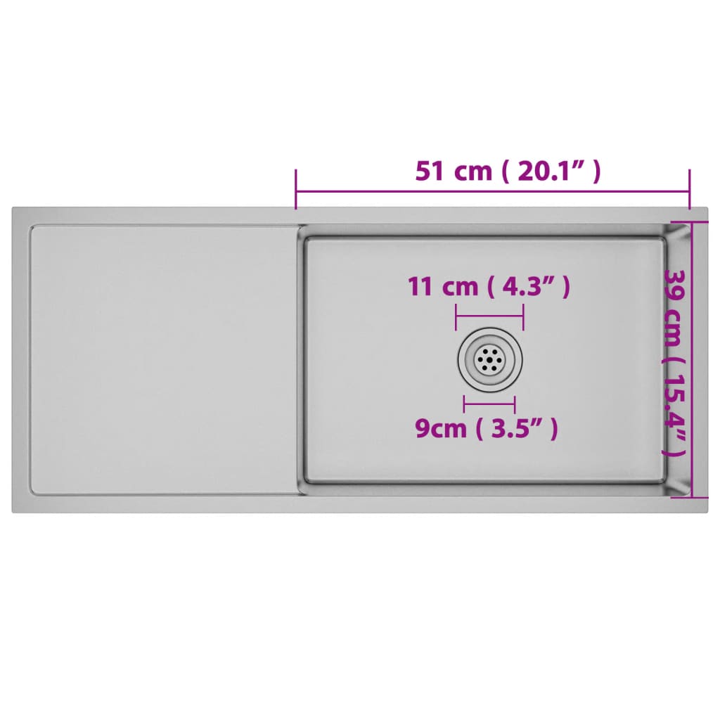 Gootsteen Handgemaakt Roestvrij Staal 100 x 44 x 20 cm Zilver