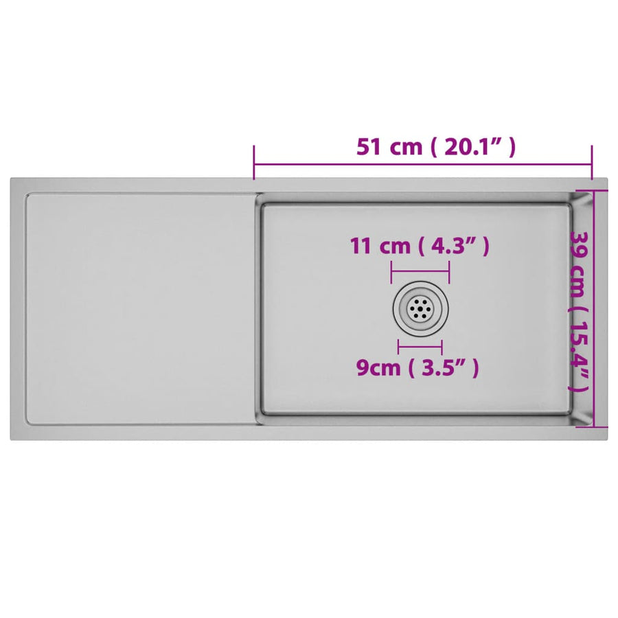 Gootsteen Handgemaakt Roestvrij Staal 100 x 44 x 20 cm Zilver