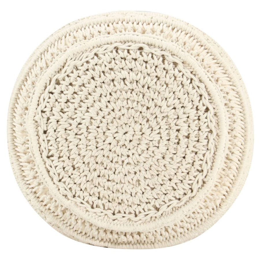 Poef Macramé Handgemaakt 45X30 Cm Katoen Wit