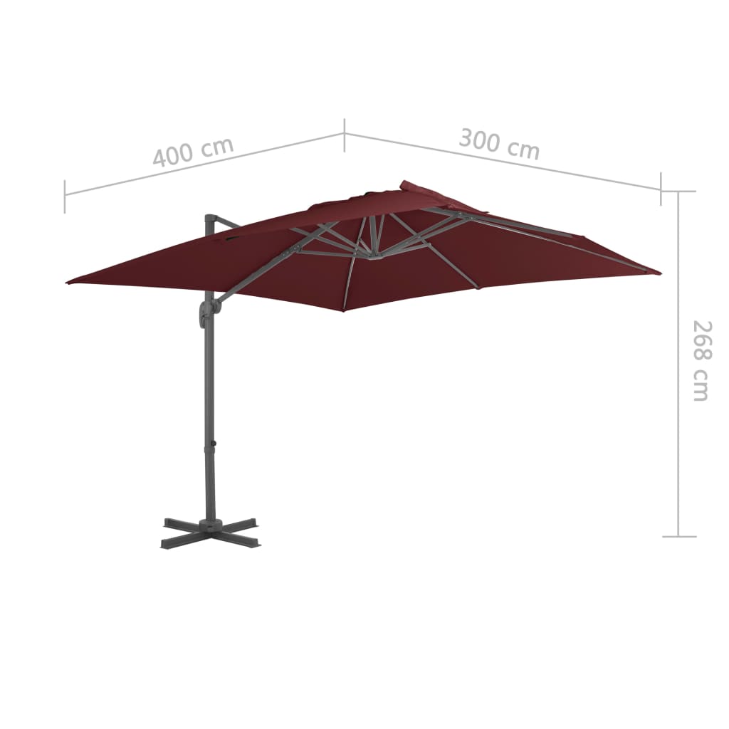 Zweefparasol Met Aluminium Paal 400 x 300 cm Bordeauxrood